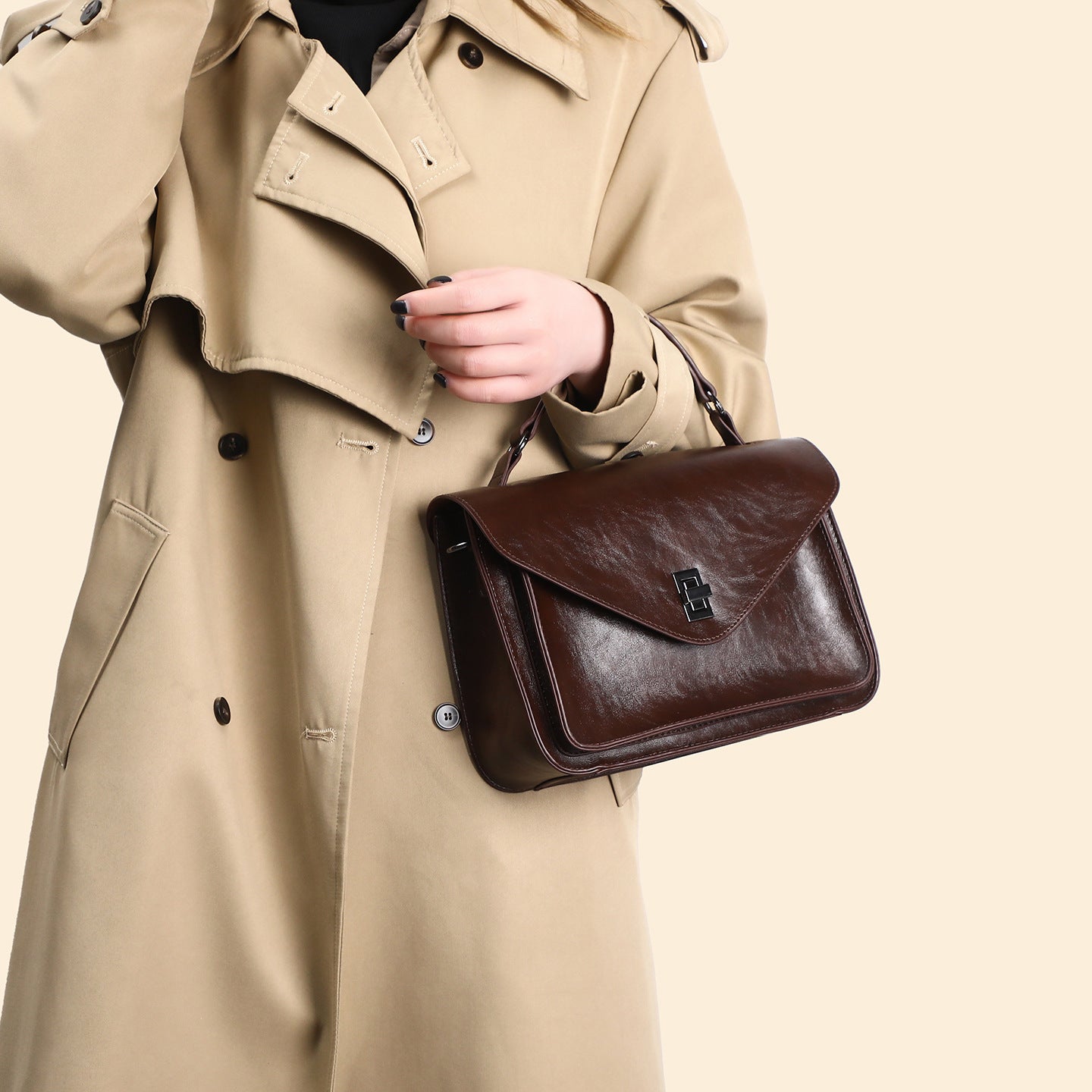 Oil-waxed Leather Vintage New Style Minimalist Fashionable Elegant Womens