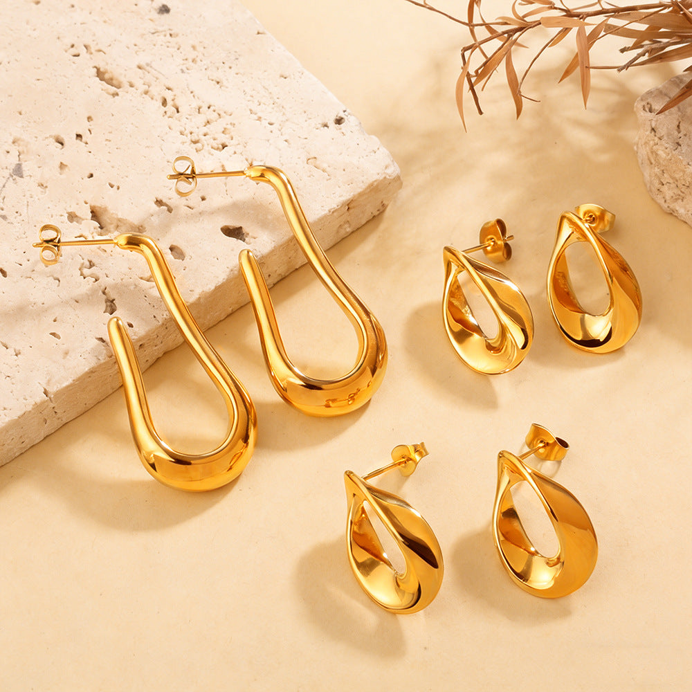 Fashionable High-end Design Irregular U-shaped Earrings, Stainless Steel With 18K Gold Plating, Hollow Earrings For Women.