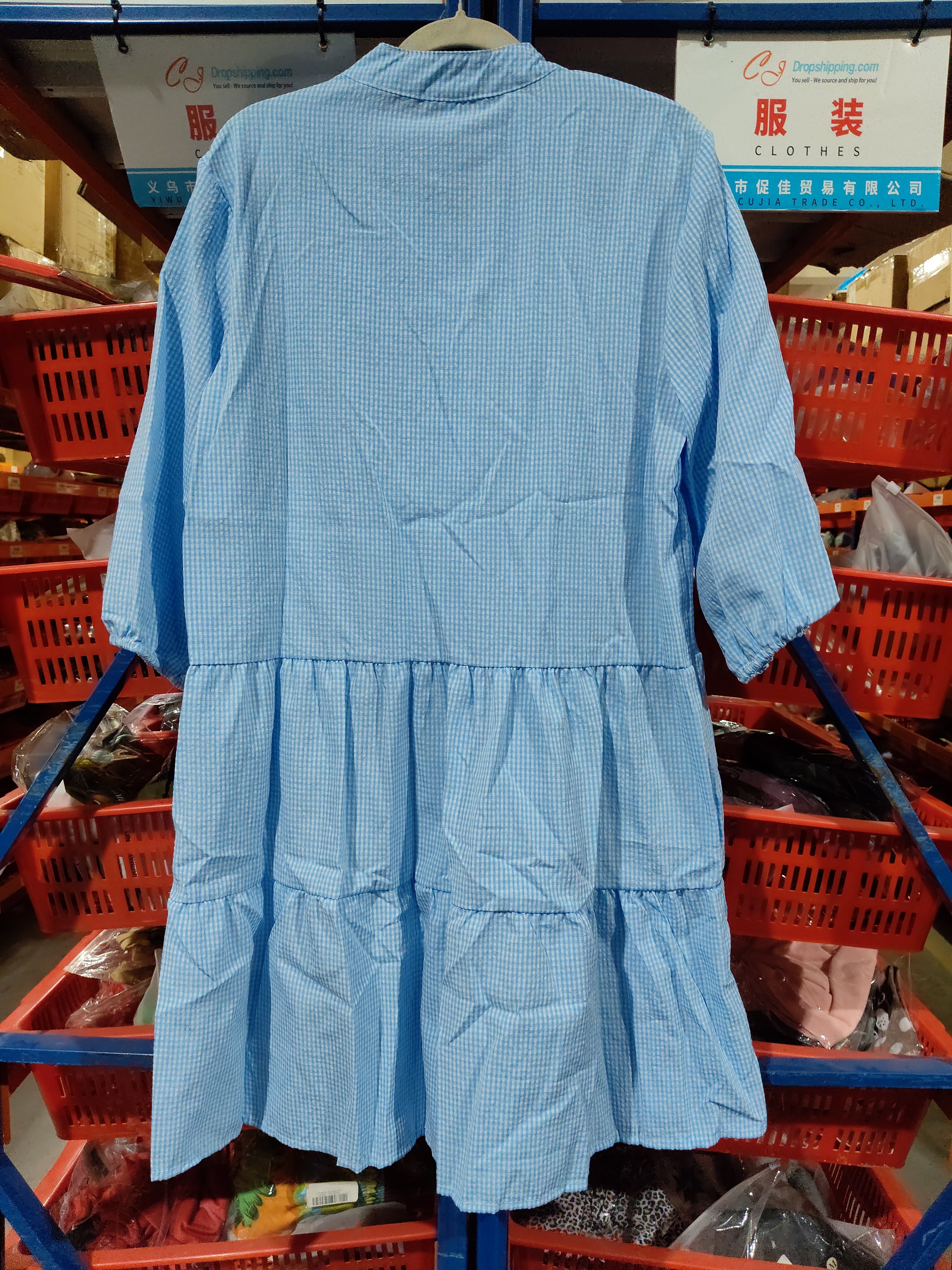 Plaid Printed Ruffle Dress V Neck Button Three-quarter Sleeves Dresses For Women Clothing