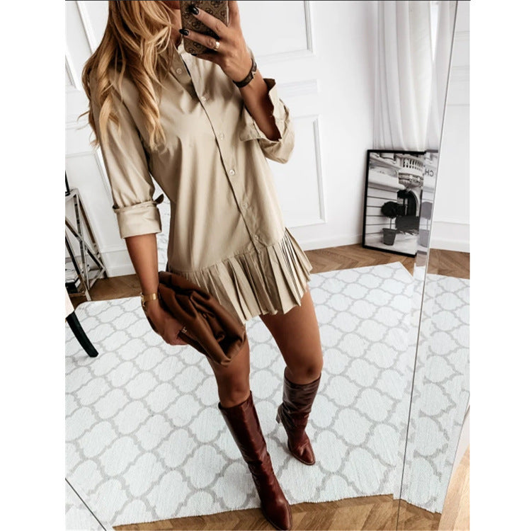 European And American Women's Clothing Pleated Slim Shirt Shirt Dress Women