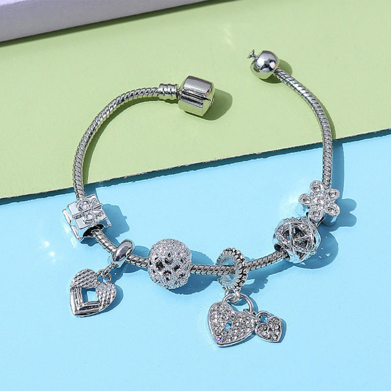 Charity Sparkling Diamond-Encrusted Rose Gold Beaded Hollow Carved Bracelet