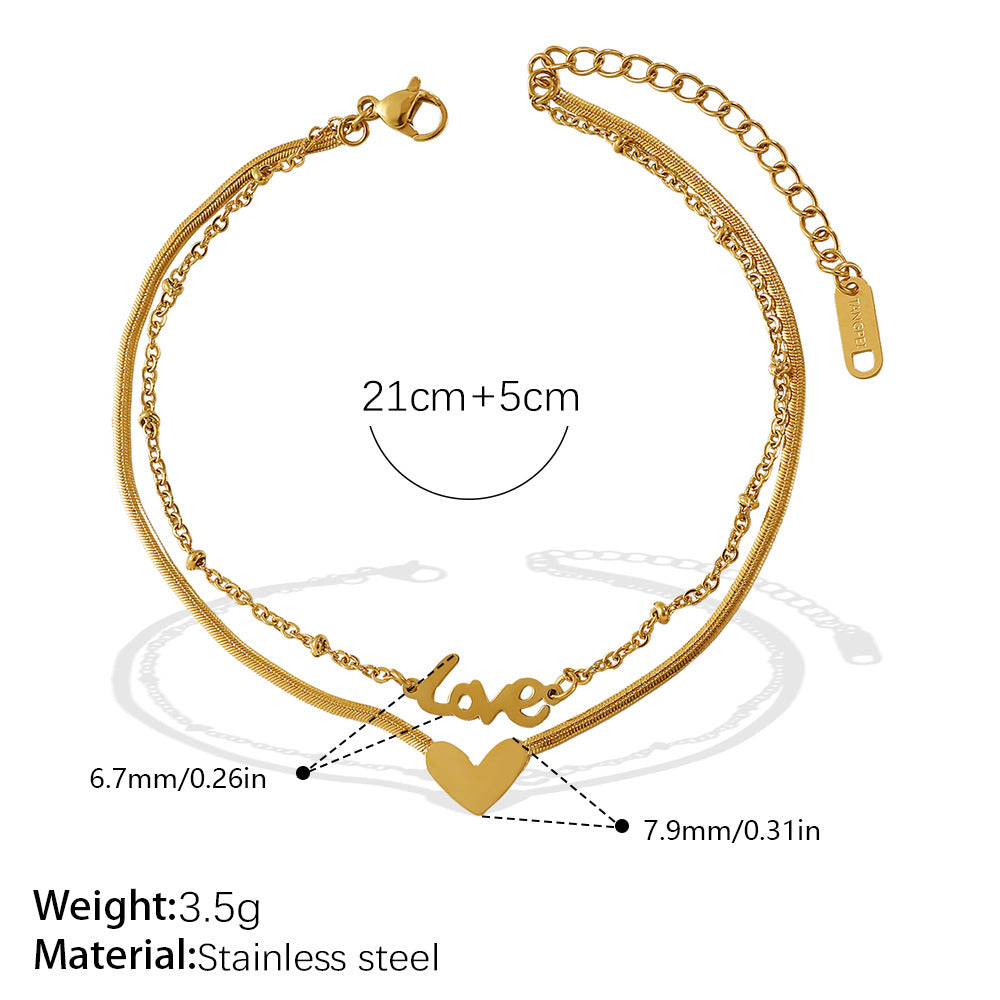 New European & American Fashion Double Layer Heart Love Pendant Anklet For Women, INS Minimalist Style, Trendy Anklet
