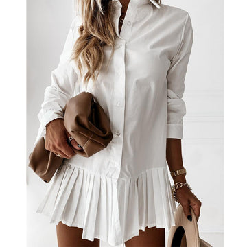 European And American Women's Clothing Pleated Slim Shirt Shirt Dress Women