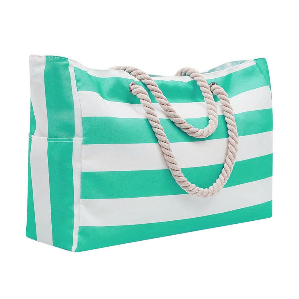Embroidered Striped Beach Bag With Large Capacity