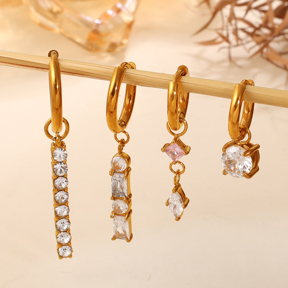 Exquisite Light Luxury Diamond-Inlaid Waterdrop Ear Buckles, Elegant Geometric Circle Earrings For Dating & Daily Wear