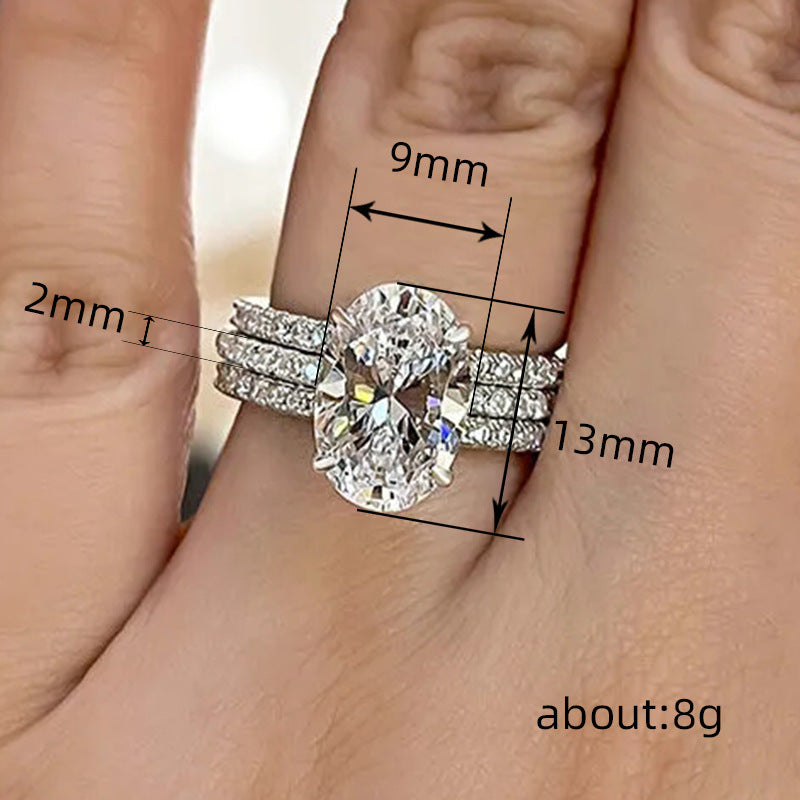 Full Diamond Big Bare Stone Closed Three Layer Full Diamond Classic Three Set Ring