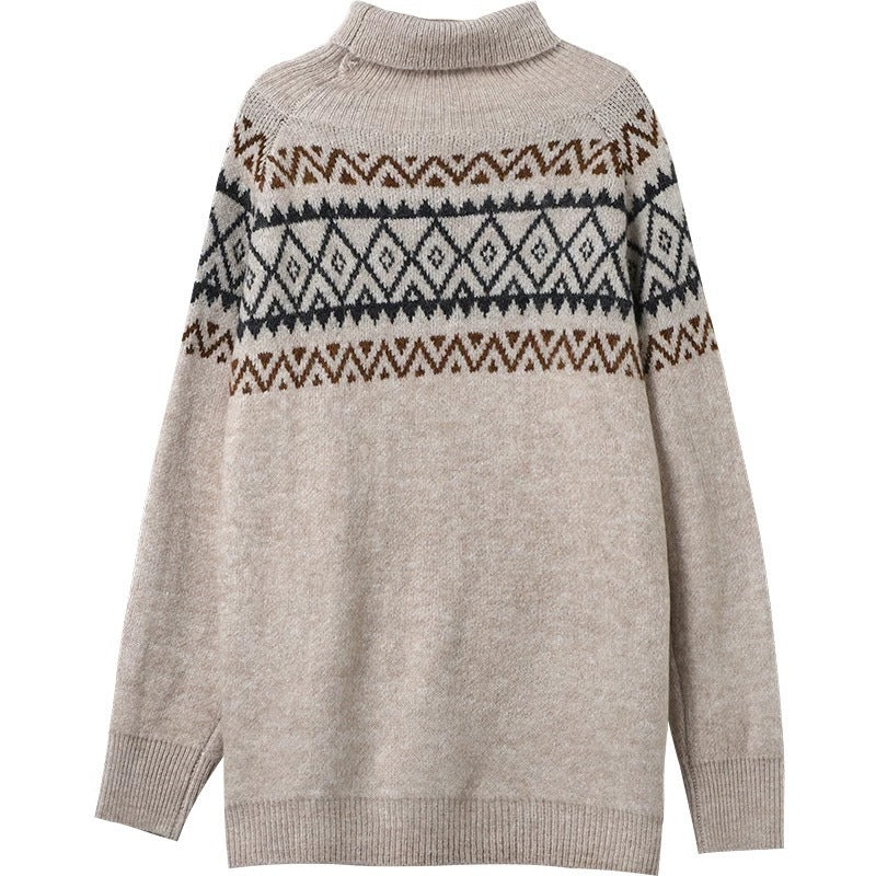Products Literary And Leisure High Neck Pullover Jacquard Knitted Sweater