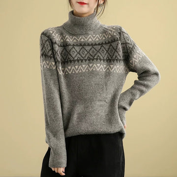 Products Literary And Leisure High Neck Pullover Jacquard Knitted Sweater
